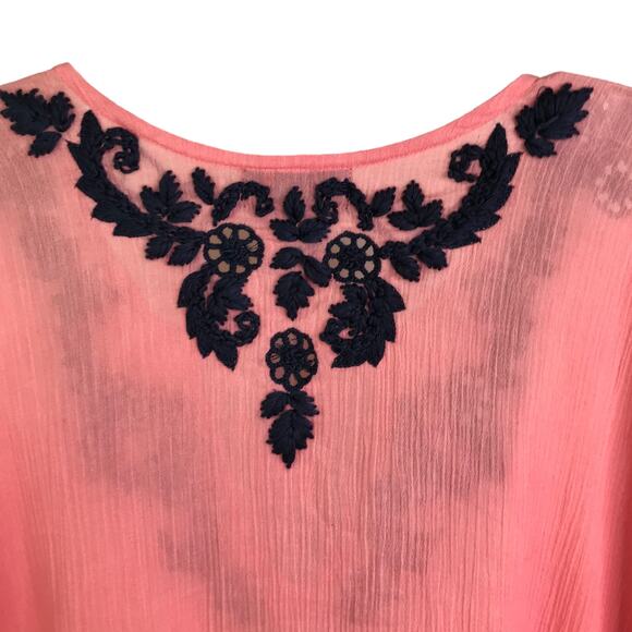 Letarte Handmade Cover Up Womens S Salmon Pink Embroidered Floral Beach Pompom - Picture 5 of 10